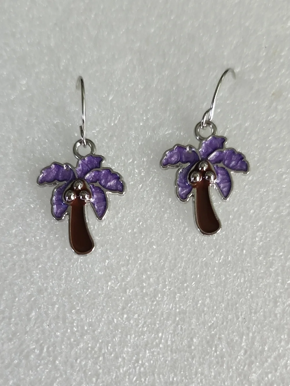Hand Crafted Purple and Brown Palm Tree Dangle Earrings